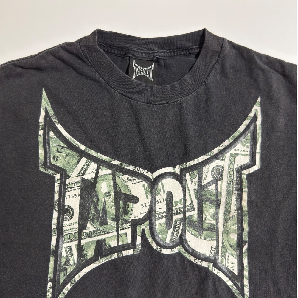 Vintage Tapout MMA T-Shirt XL Black Money Print Logo Graphic Tee Made in USA